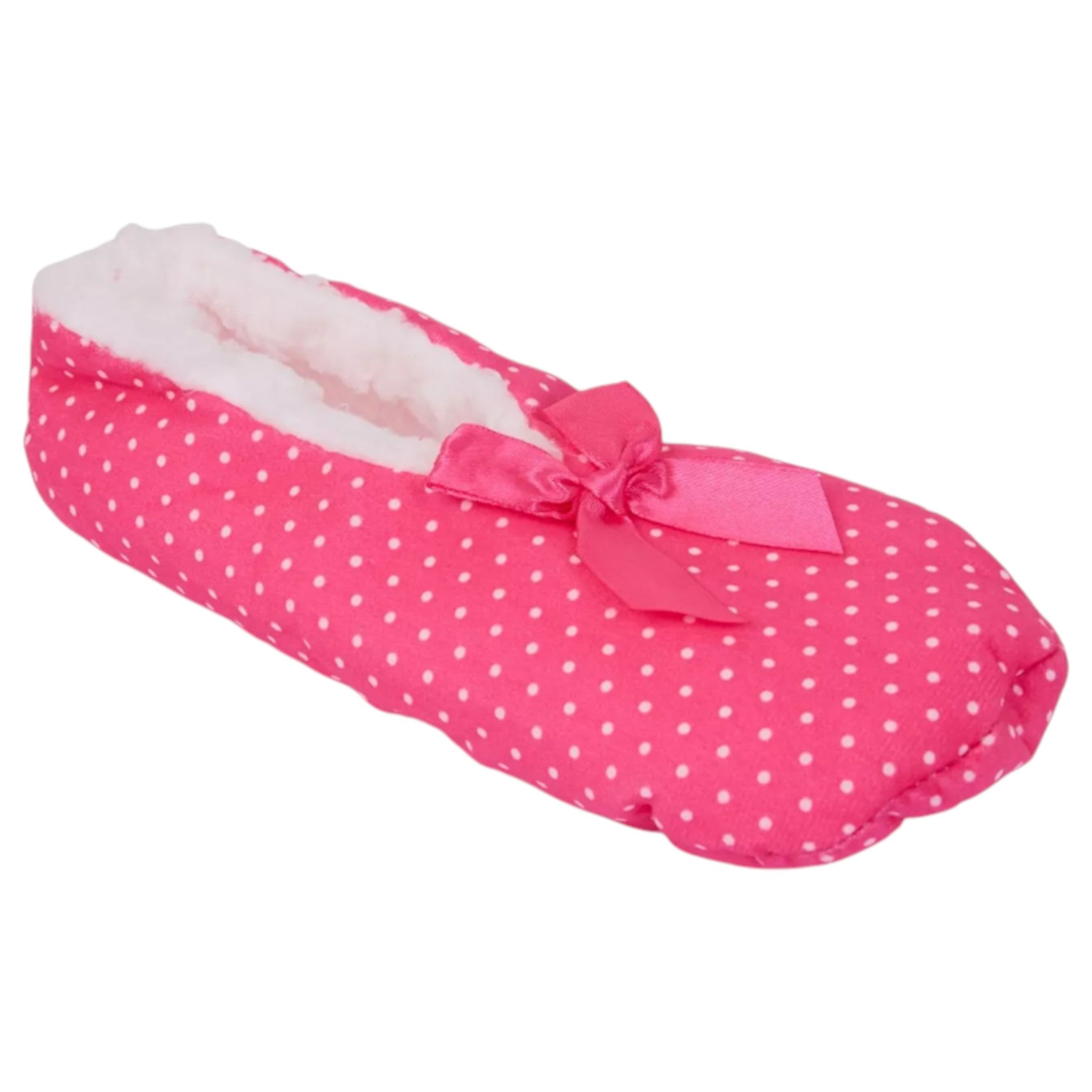 Ladies pink with white spots Slip On Slippers Womens Ballerina Style Nightwear With Bow Design Fits Ladies UK 4-7